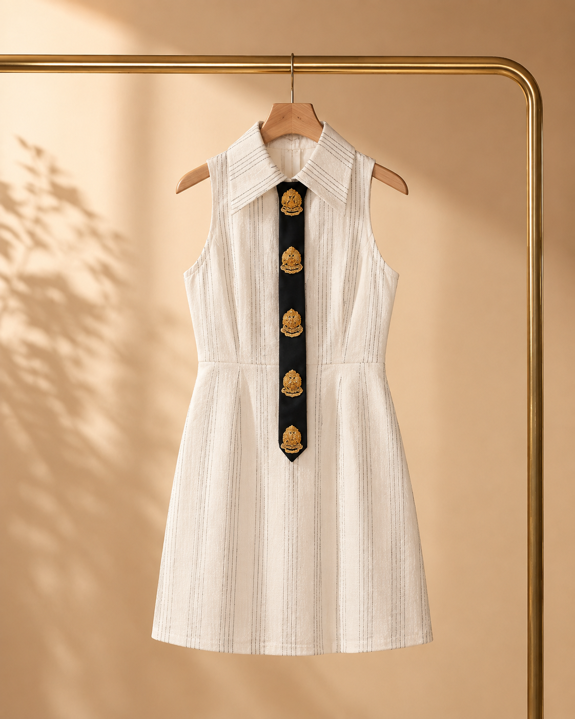 White Stripe Dress & Embellished Tie Set