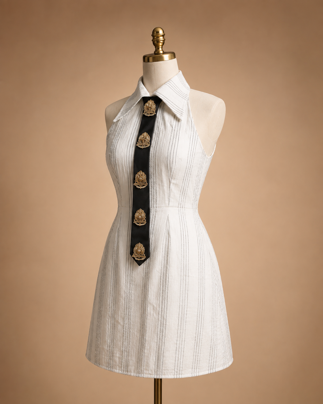 White Stripe Dress & Embellished Tie Set