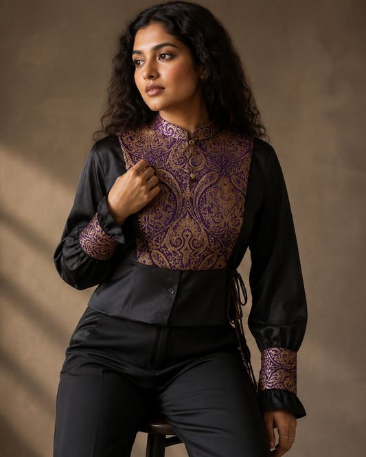 Purple Brocade Vest & Cuff Set