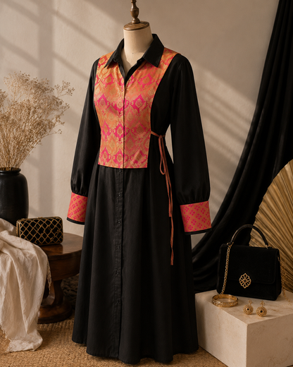 Pink Brocade Vest & Cuff Set