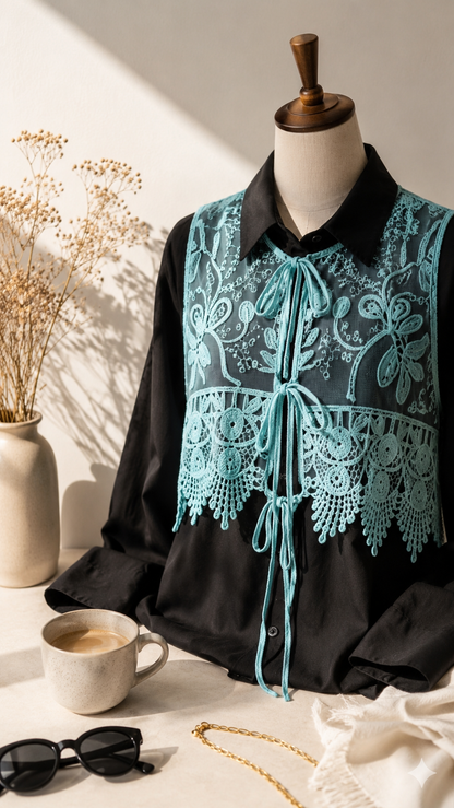 Sky Blue Embroidered Short Vest