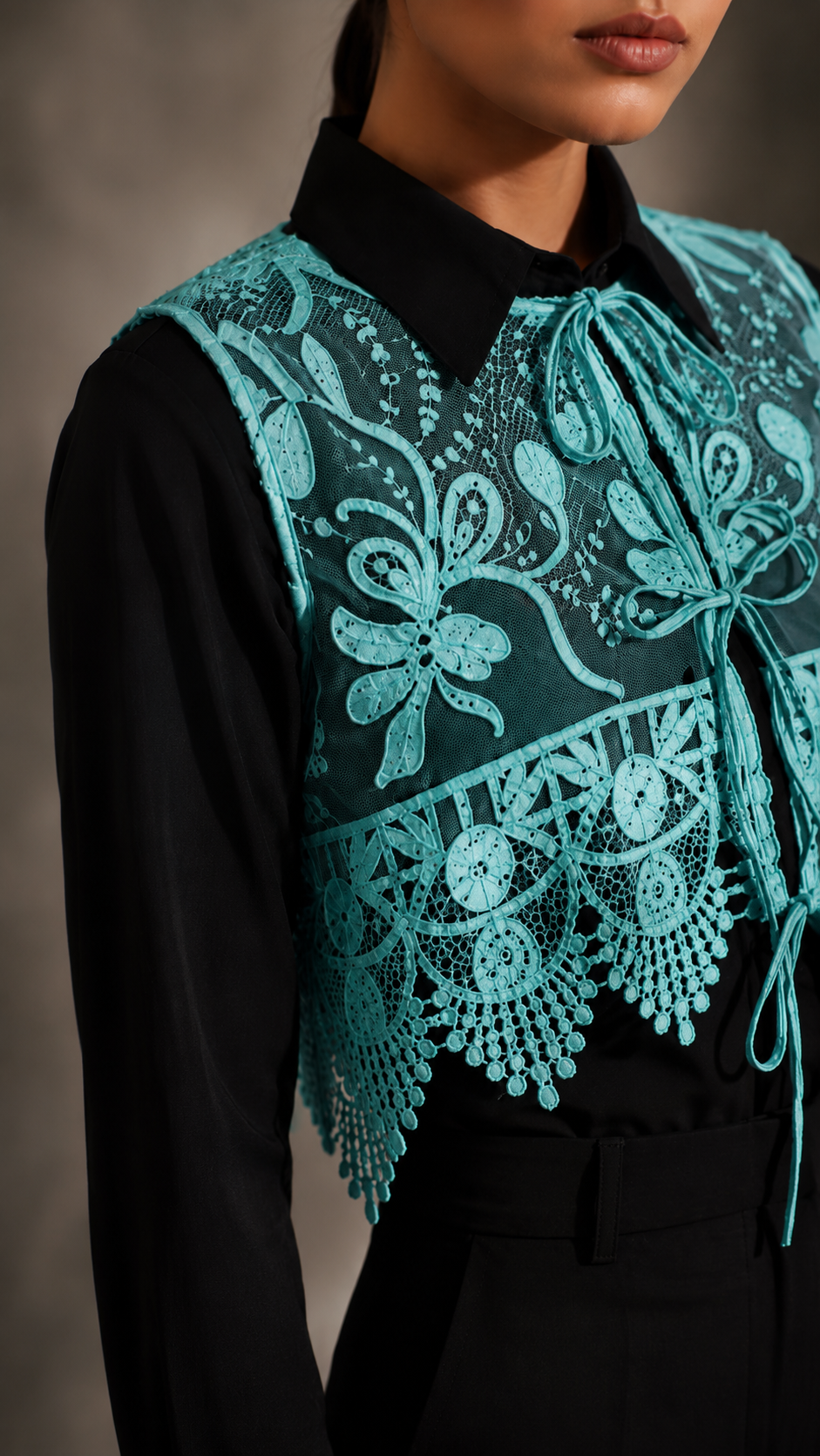 Sky Blue Embroidered Short Vest