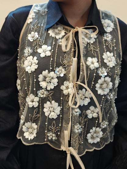 Beige Embroidered Vest