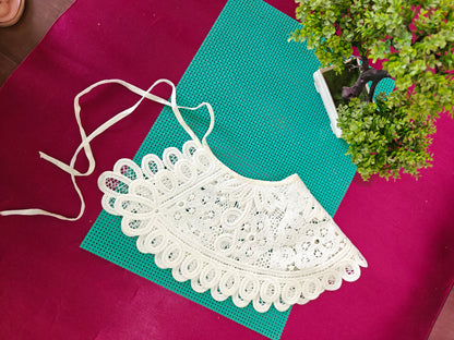 Cream Embroidered Tie up Collar