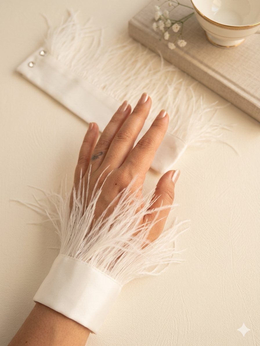 Ostrich Feather White Cuffs