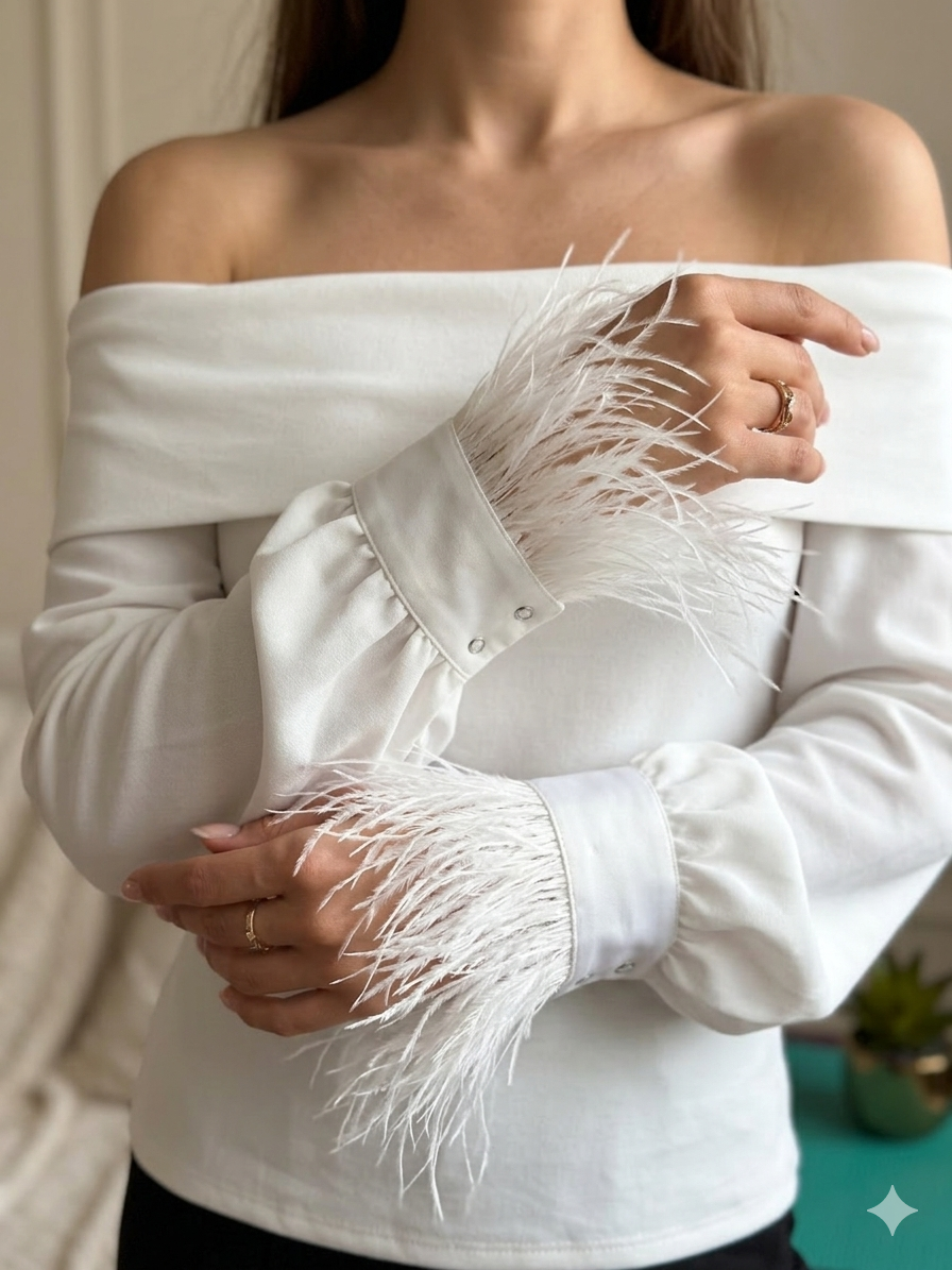 Ostrich Feather White Cuffs